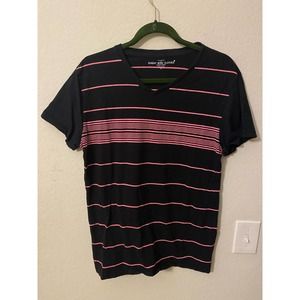 Sunday Work Clothes V Neck Black and Pink Striped T-Shirt